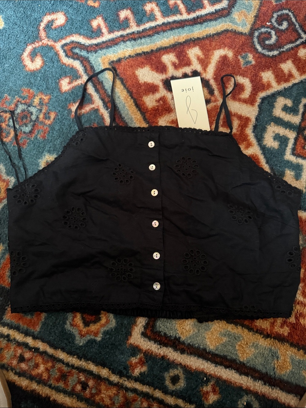 Joie Black Eyelet Button-Front Cami Top
